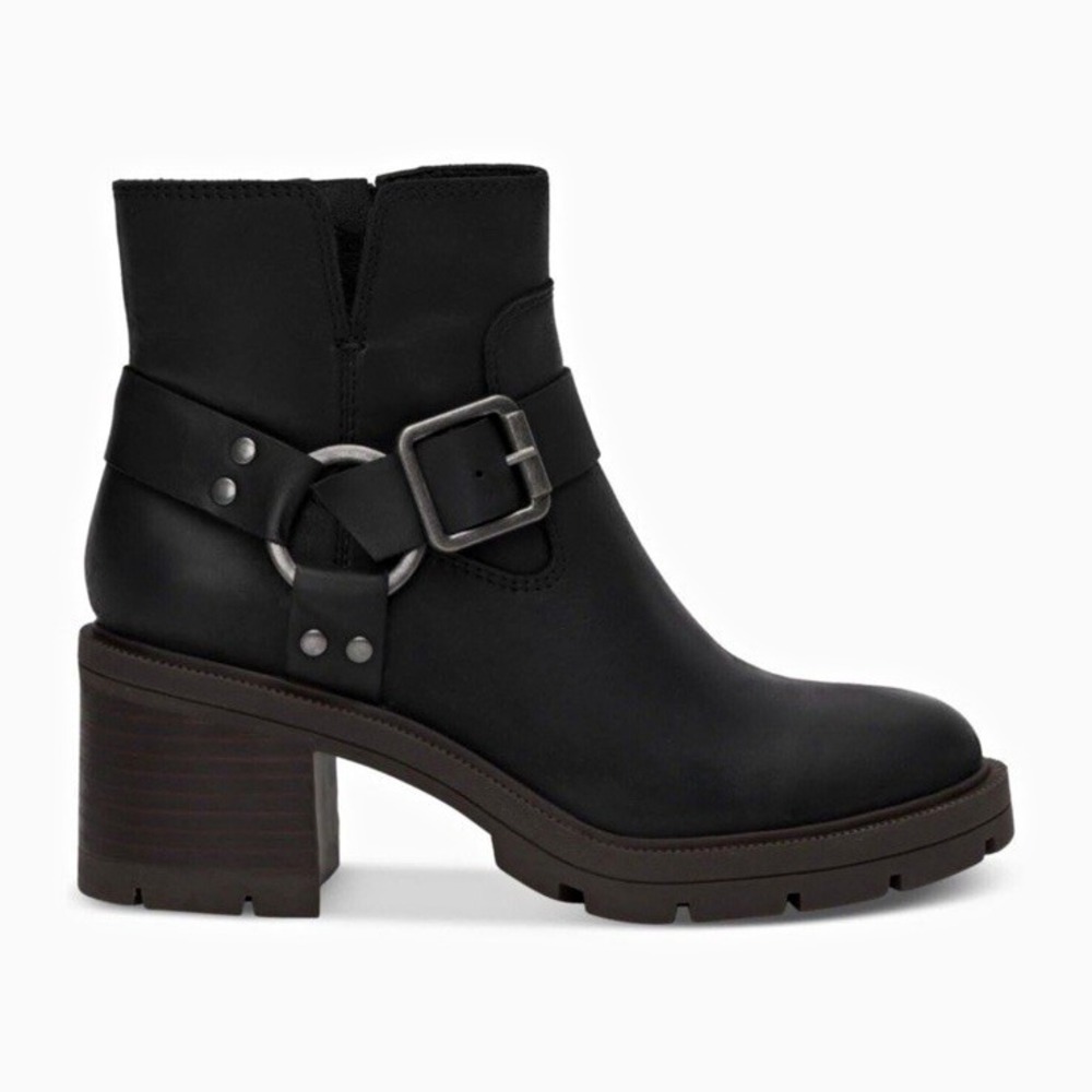Lucky Brand Women's Black Leather Round Toe Ankle Boots Buckle US Size 10